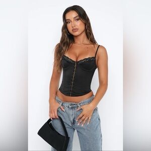 White Fox Boutique Black Lace Trim Tank Top